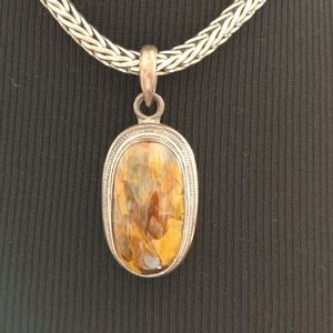 Tiger Eye Type Stone and Sterling Pendant